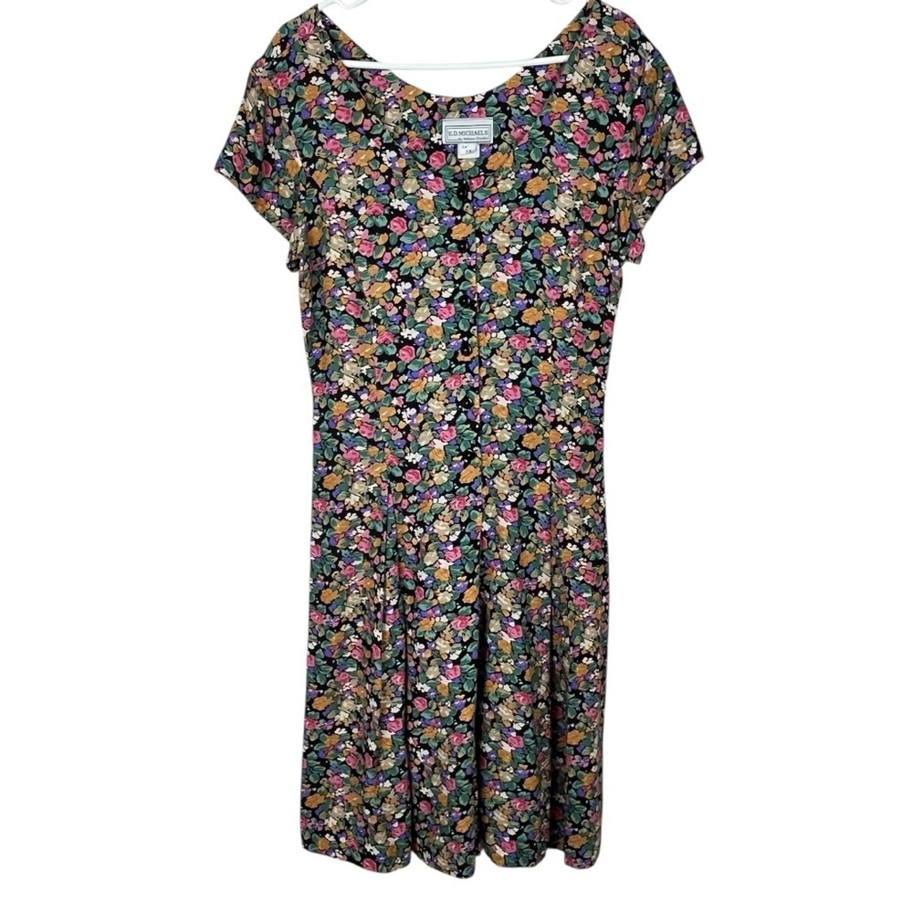 Vintage 80s E.D. Michaels Floral Rayon Cottagecore Romper Size 7/8 Made in USA